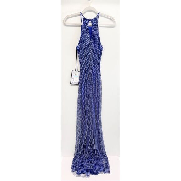 B Darlin‎ Halter Dress Size 5/6 Juniors Embellished Blue Maxi Gown NEW - Picture 8 of 9